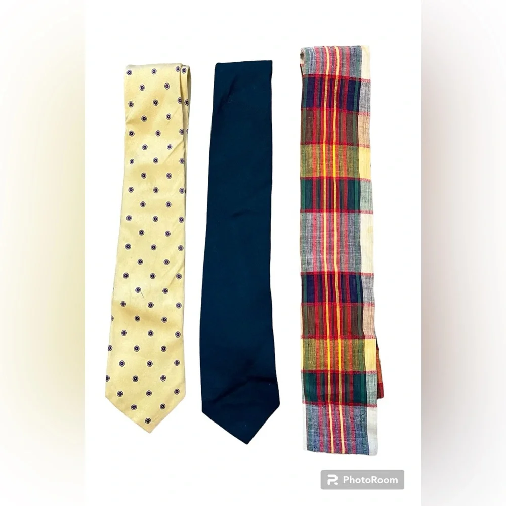 LOT of 3 Vintage Rooster Men’s Ties: Cotton Madras, Wool Gabardine, and Silk.